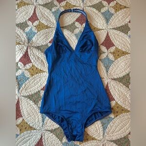 Vintage Gabar High Leg One Piece Swimsuit Bright Blue Size S/M Made In USA 80’s